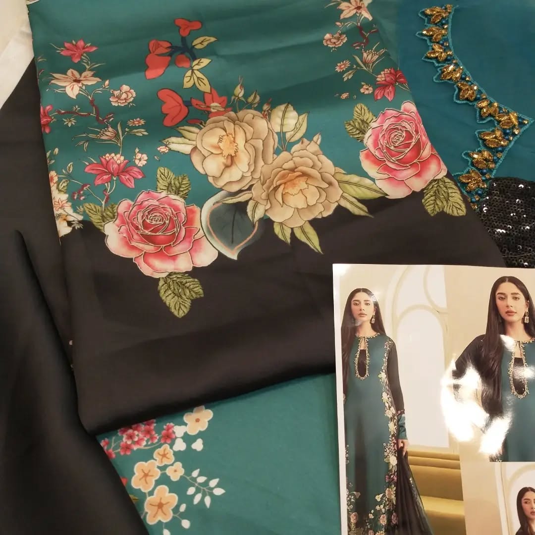 LULUSAR EMERALD HAND EMBELISHED CHARMEUSE SILK 3PC