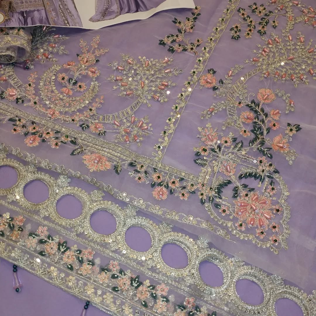 MARIA B LILAC HANDWORK CUTWORK 3PC