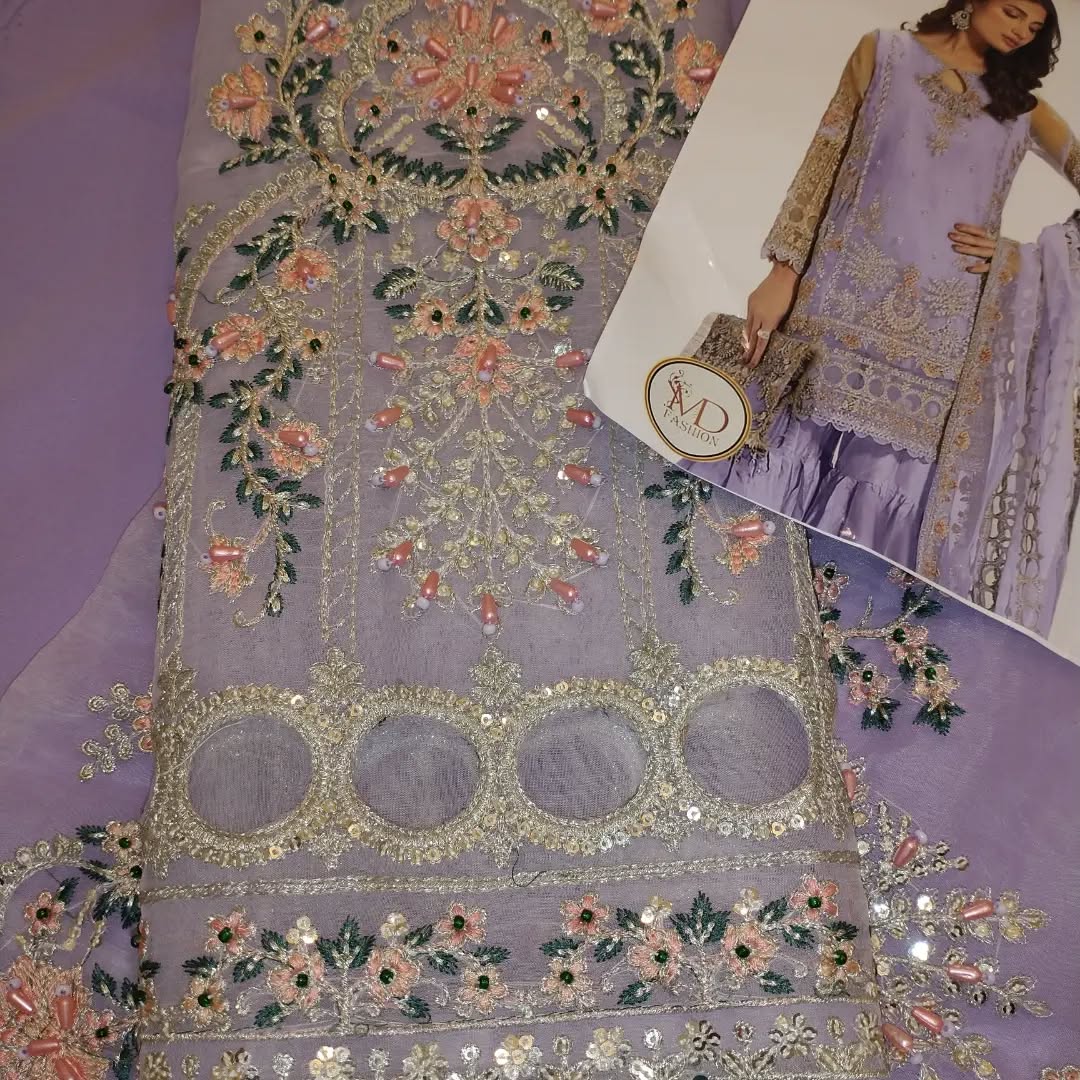 MARIA B LILAC HANDWORK CUTWORK 3PC