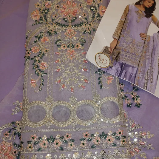 MARIA B LILAC HANDWORK CUTWORK 3PC