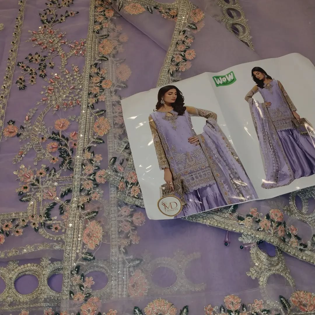 MARIA B LILAC HANDWORK CUTWORK 3PC