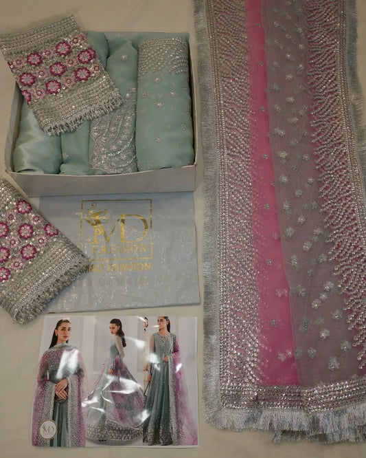 JAZMIN CHIFFON EMBROIDERED GRAPE GREEN WITH PURPLE