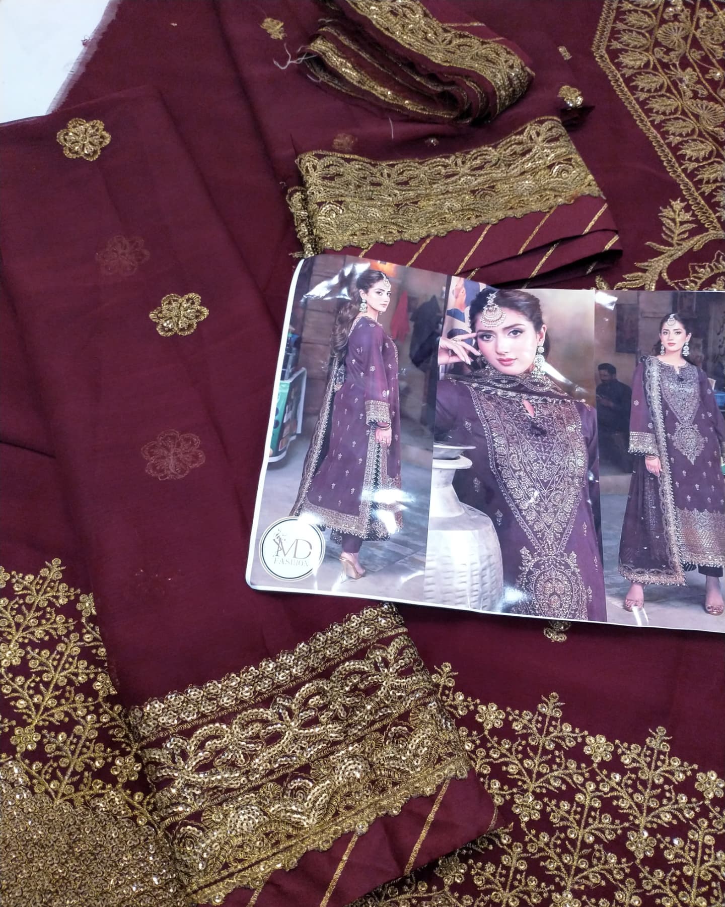 ASIM JOFA BURGUNDY CHIFFON EMBROIDERED 3PC