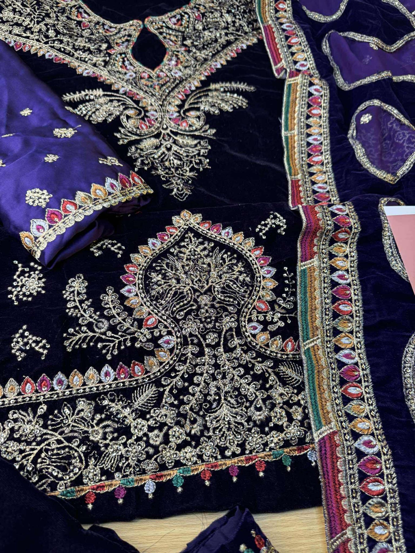 Jazmin Velvet Purple Dress with Multi work