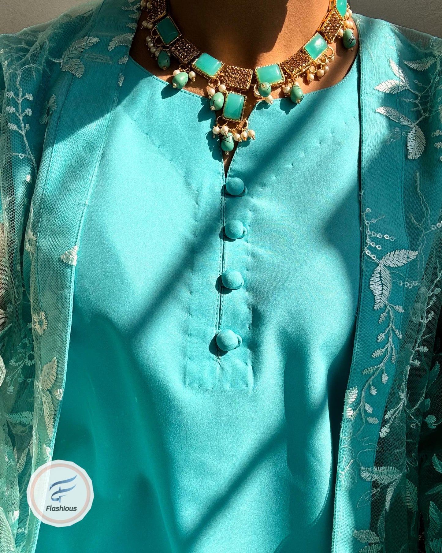 Aqua Gown 3 Piece Ready To Wear