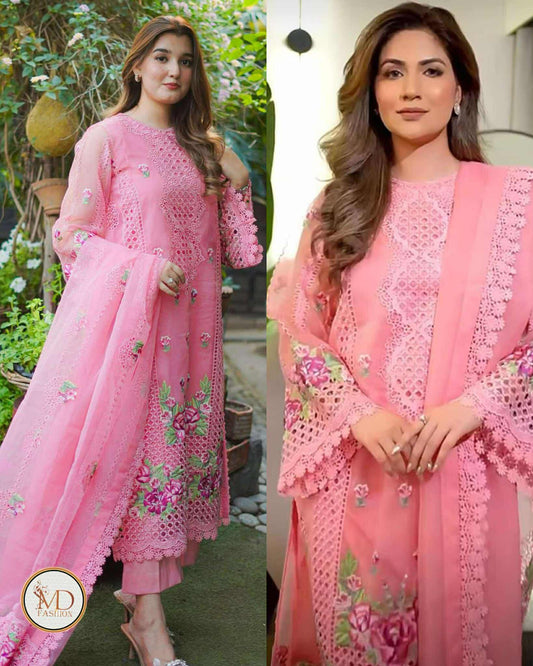 ANEELA ROSE PINK BORING WORK ORGANZA 3PC