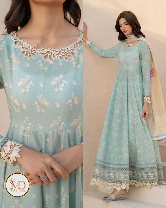 Iznik Lawn Sky embriodery with ready to wear duppata