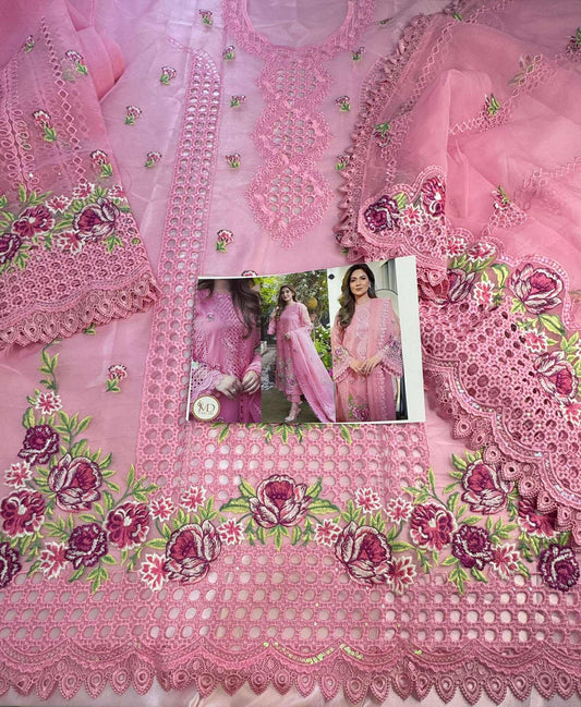 ANEELA ROSE PINK BORING WORK ORGANZA 3PC
