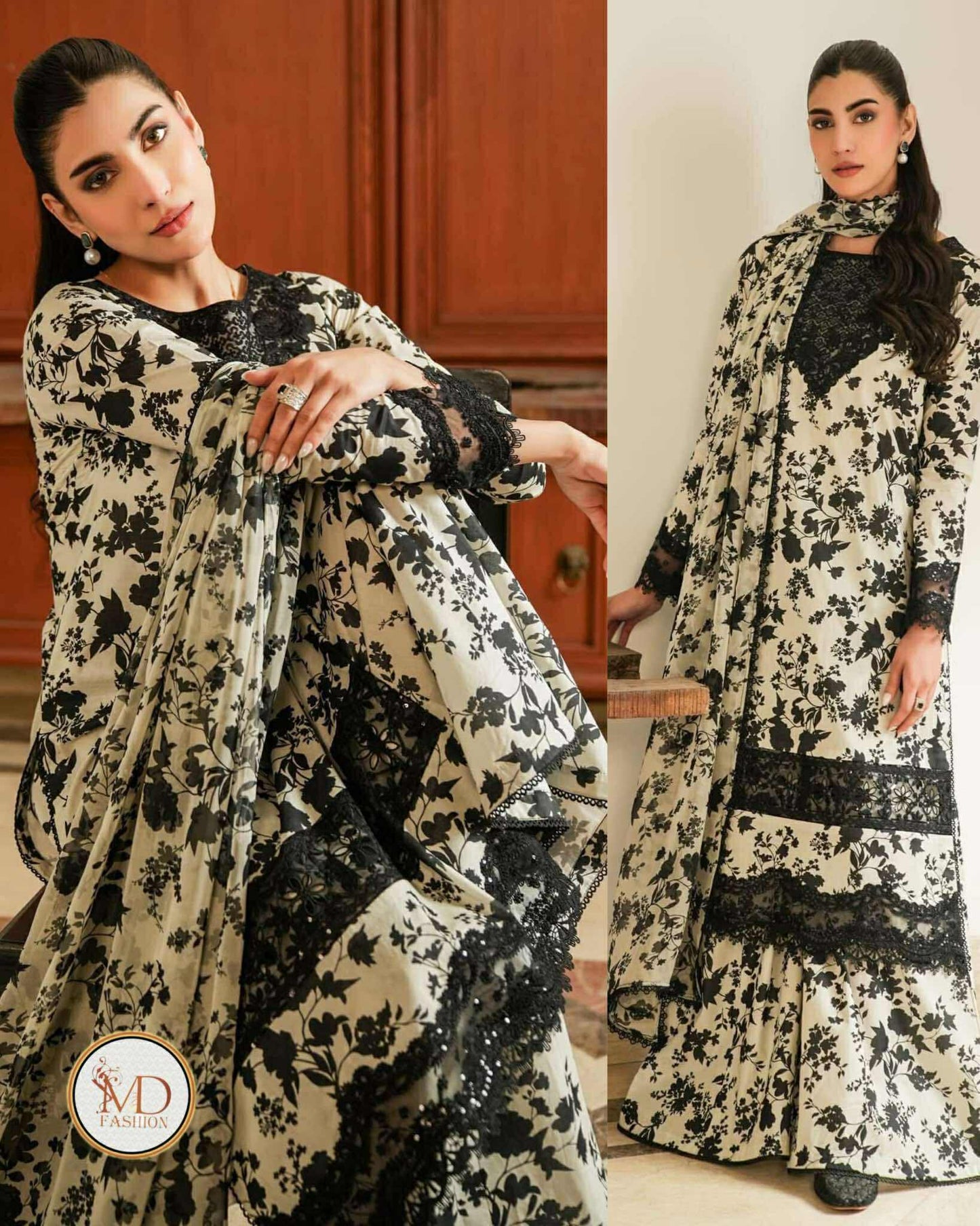 Aneela Lawn black white wear Nazish Jahangir