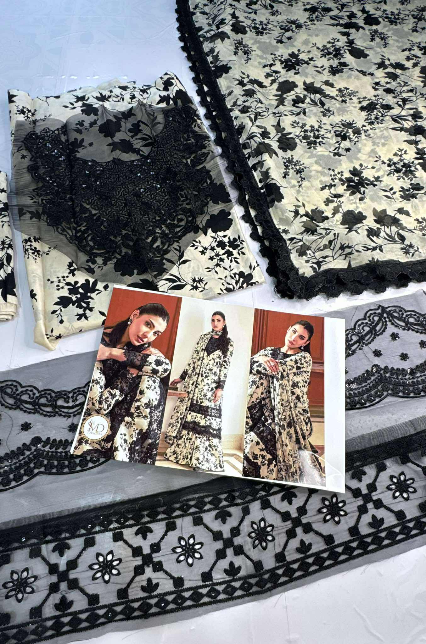 Aneela Lawn black white wear Nazish Jahangir