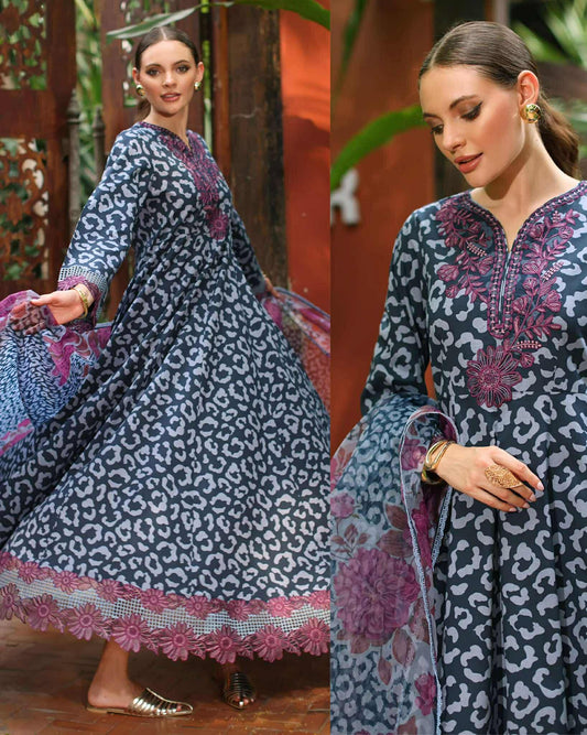 Charizma Black Gray Lawn embroidered