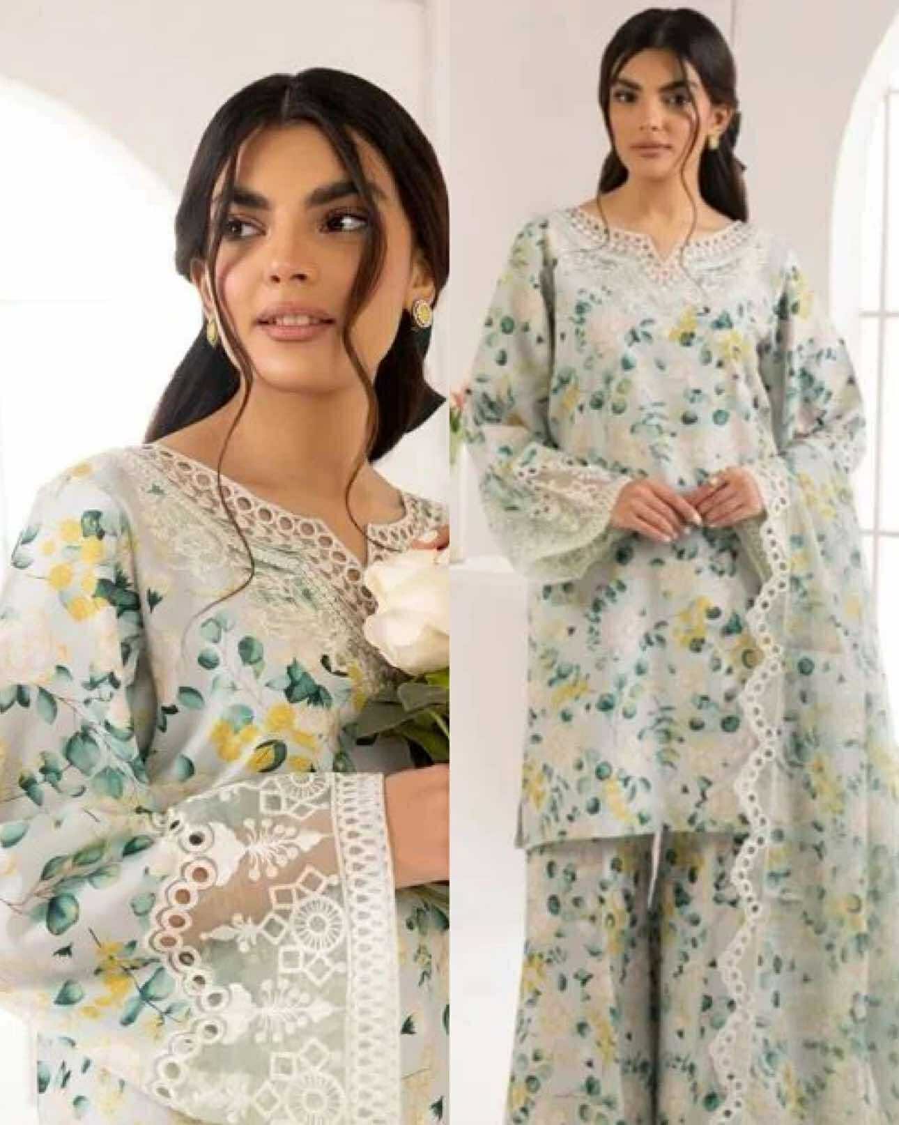 Baroque Lawn white with chikenkari duppata