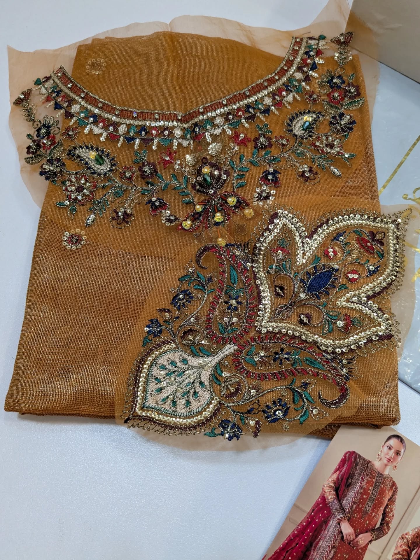 Baroque Chantelle RUST Embroidered Zari Net Suits