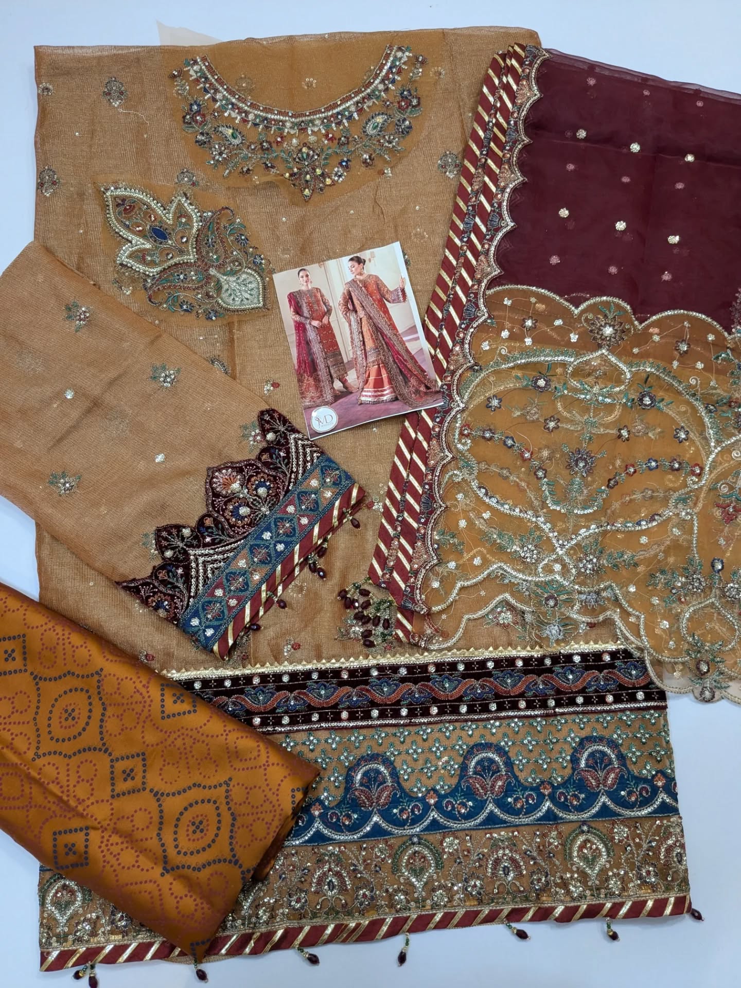 Baroque Chantelle RUST Embroidered Zari Net Suits