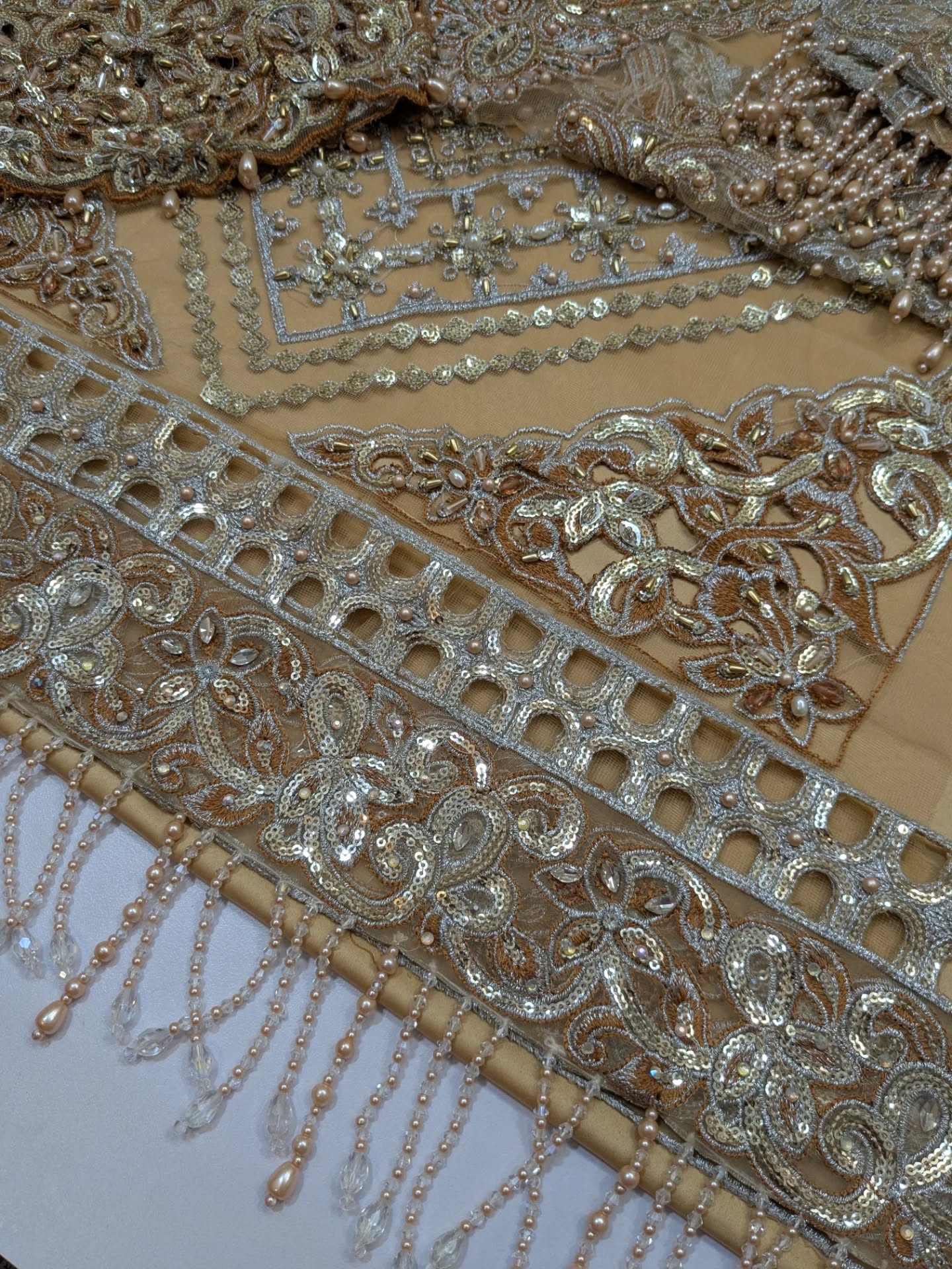 Maria B Premium Quality Golden Tassels Net Dress