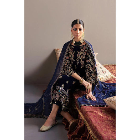 Jazmine Blue velvet embroidered dress