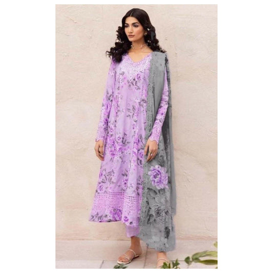 Iznik Vial Purple Lawn floral printed and embriodered