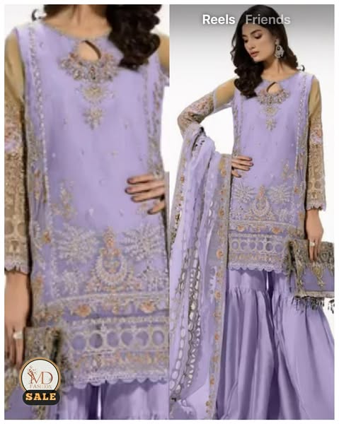 MARIA B LILAC HANDWORK CUTWORK 3PC