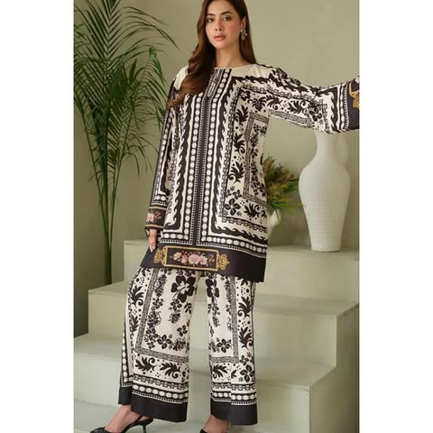 Lulusar Purple white Charmeuse silk digital print 3pcs