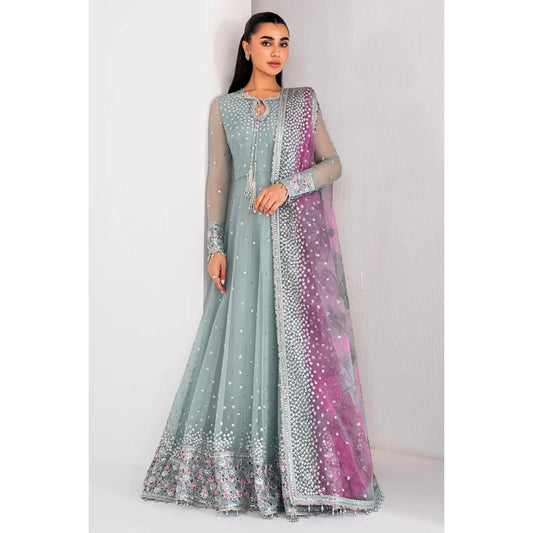 JAZMIN CHIFFON EMBROIDERED GRAPE GREEN WITH PURPLE