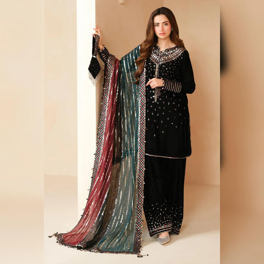 JAZMIN SANA JAVED VELVET WITH MULTI DUPPATA