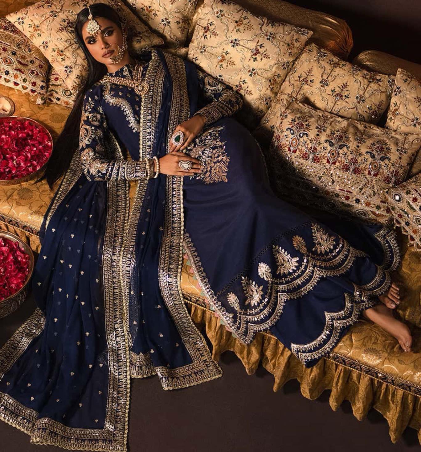 AFROZEH DIVANI MAYA BLUE LUXURIOUS VELVET