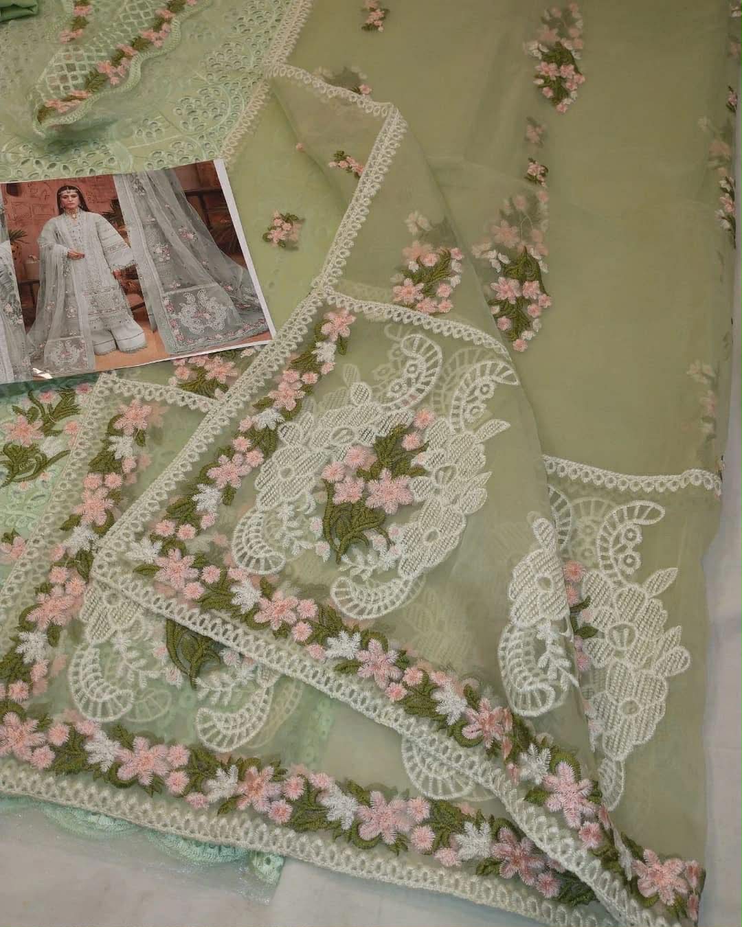 ADAN LIBAS PISTACHIO CHIKNKARI LAWN UNSTICHED