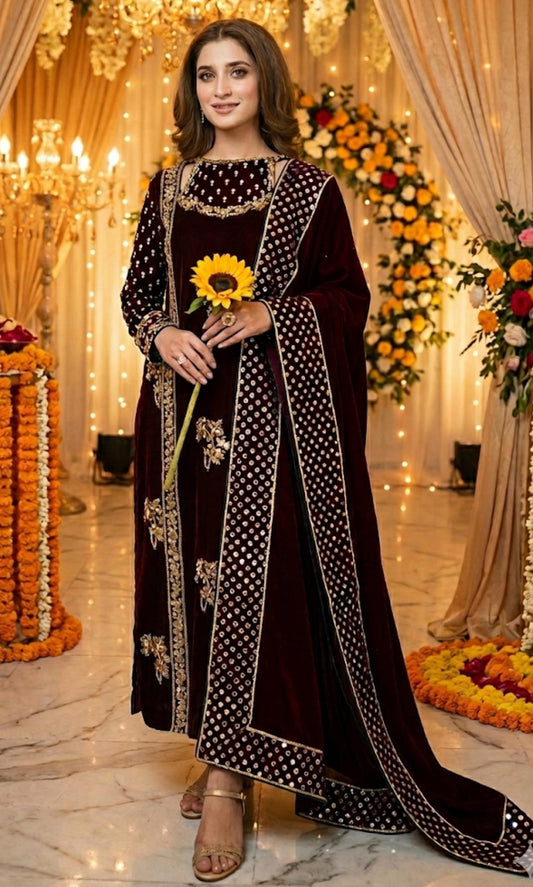 AFROZEH HIGH VERSION BURGUNDY VELVET