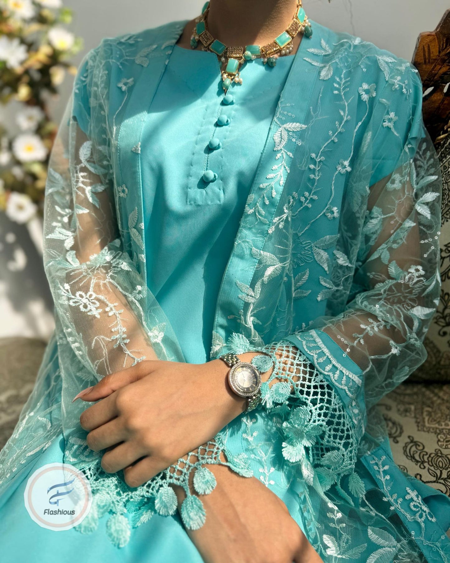 Aqua Gown 3 Piece Ready To Wear