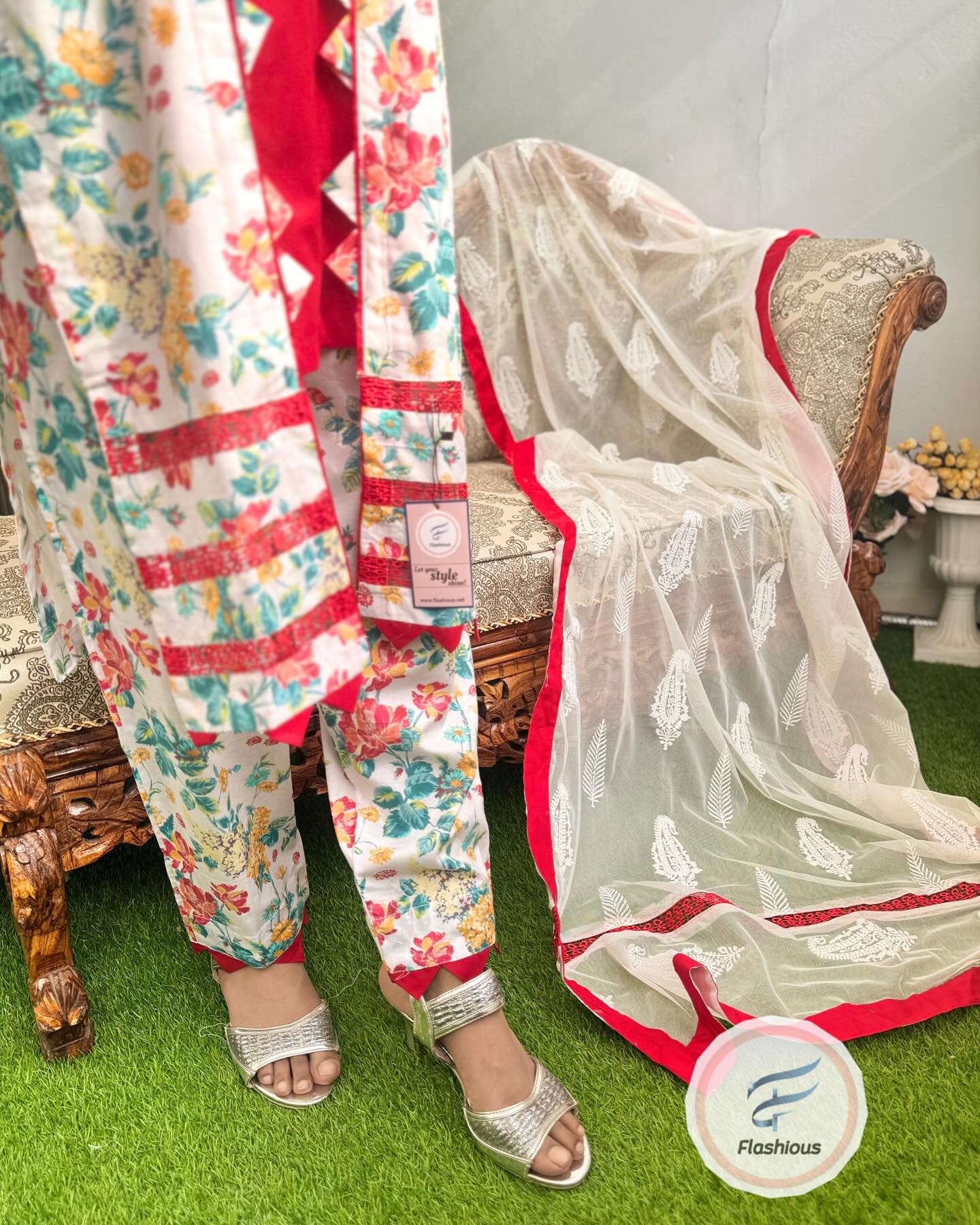 Daisy Red Stitched Lawn Printed Dress