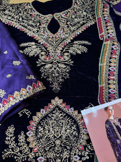 Jazmin Velvet Purple Dress with Multi work
