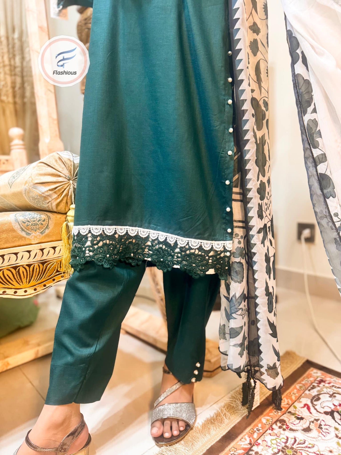 Deep Emerald Ready To Wear 3 Piece Stitched Dress