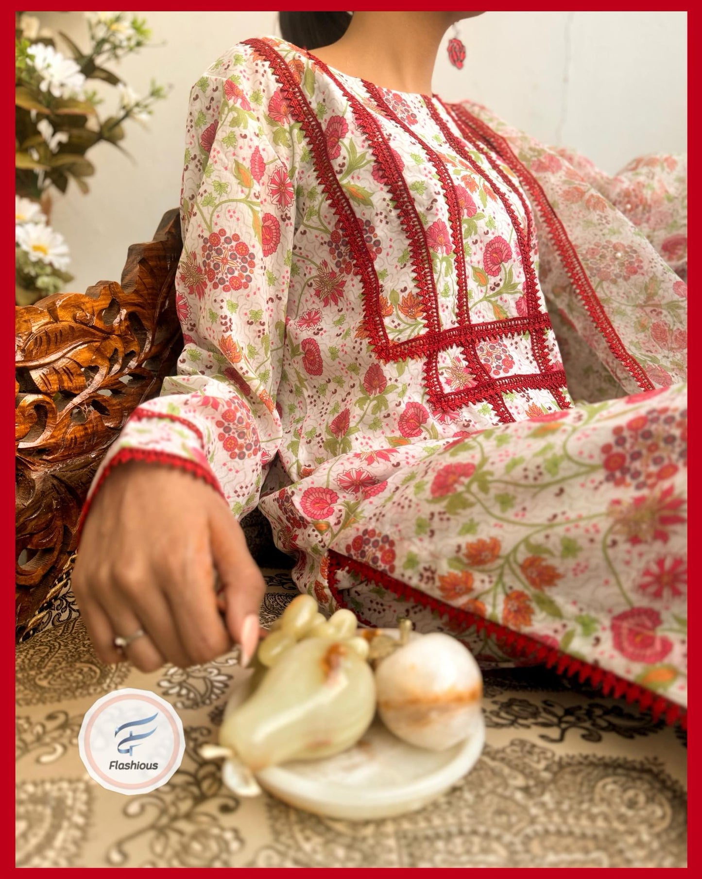 Floral Swiss 3 Piece Stitched Dress