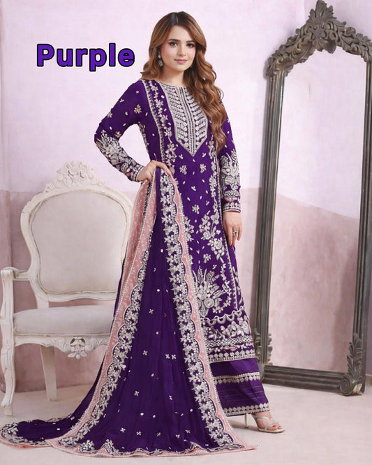 ANEELA SUMBUL PURPLE VELVET 3PC UNSTICH