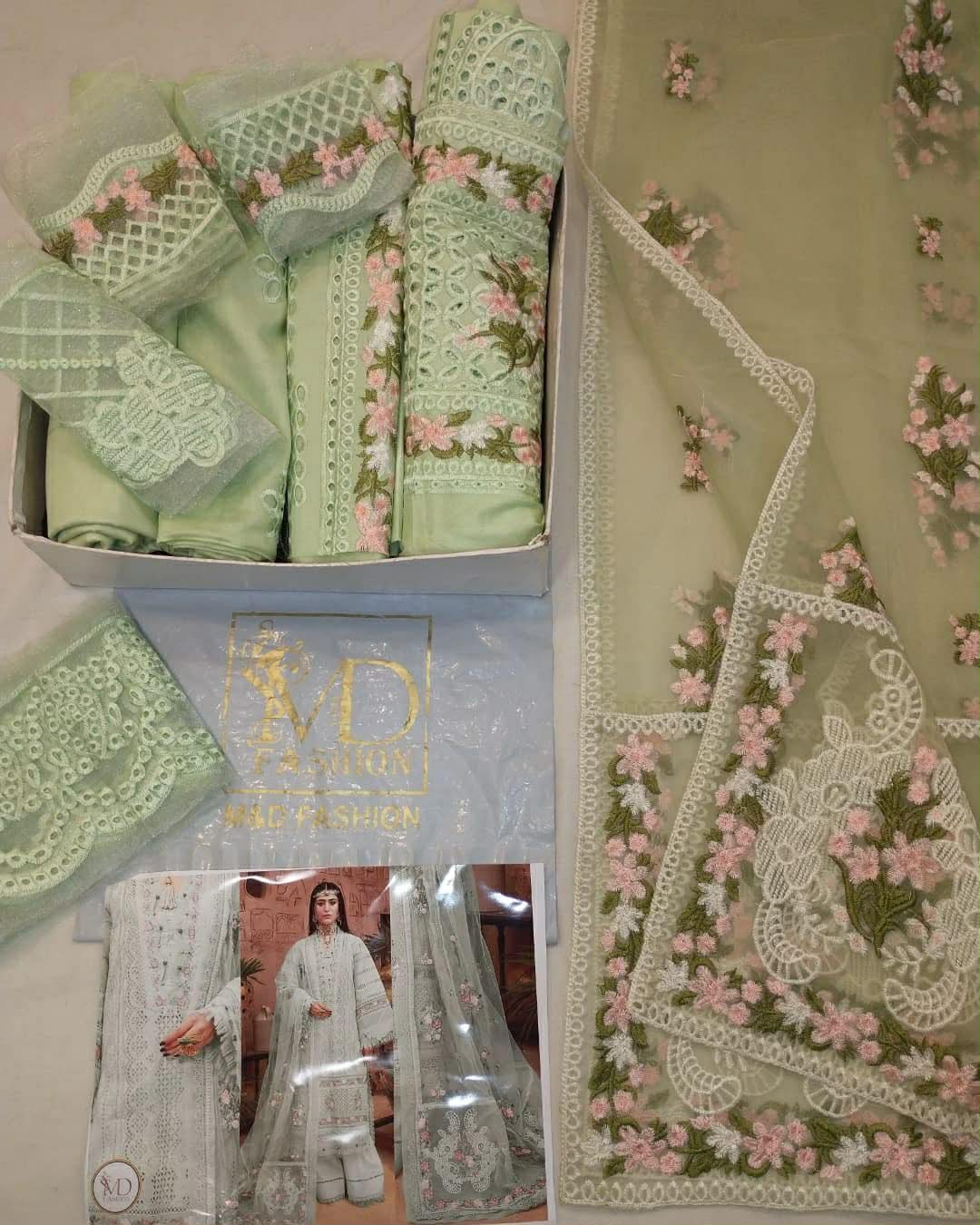 ADAN LIBAS PISTACHIO CHIKNKARI LAWN UNSTICHED