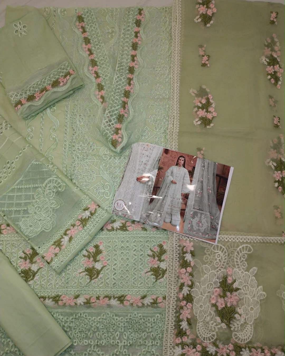 ADAN LIBAS PISTACHIO CHIKNKARI LAWN UNSTICHED