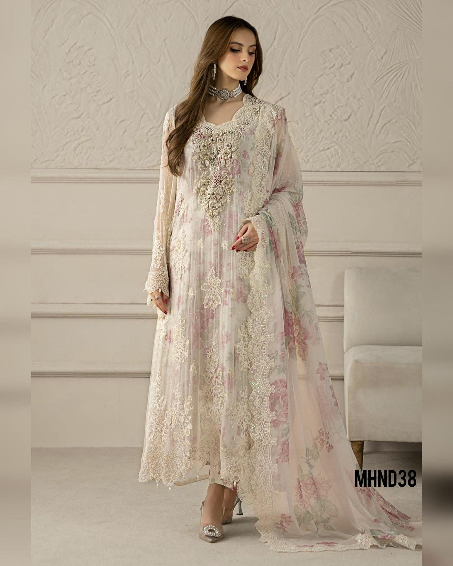 MARIA B WHITE PURE CHIFFON WITH SILK INNER 4PC