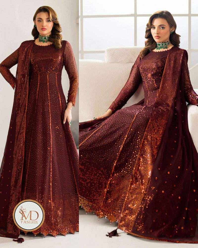 Alizeh Embroidered Maroon Chiffon Liyana