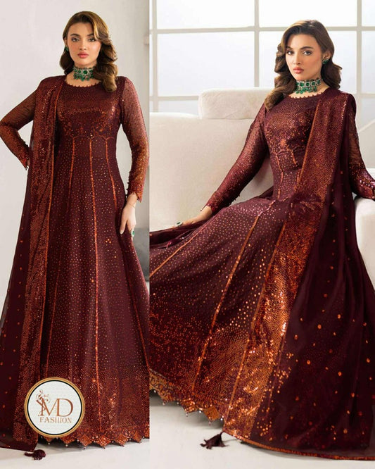 Alizeh Embroidered Maroon Chiffon Liyana