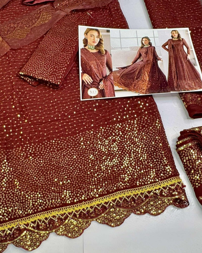 Alizeh Embroidered Maroon Chiffon Liyana