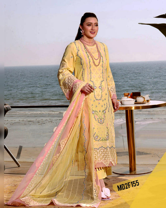 ANEELA LEMON PINK LUXURIOUS LAWN CHIKENKARI