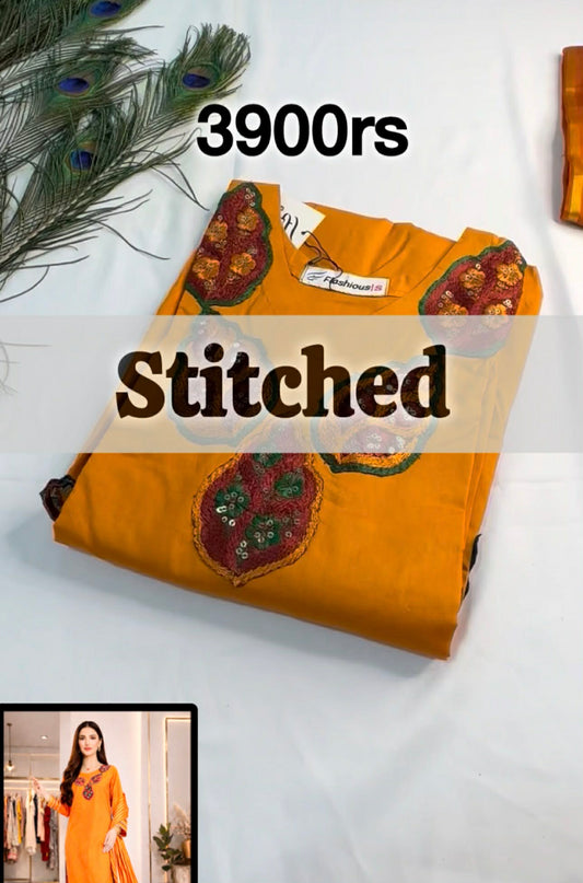 Mustard Rust Stitched Lawn 3pc ready dress