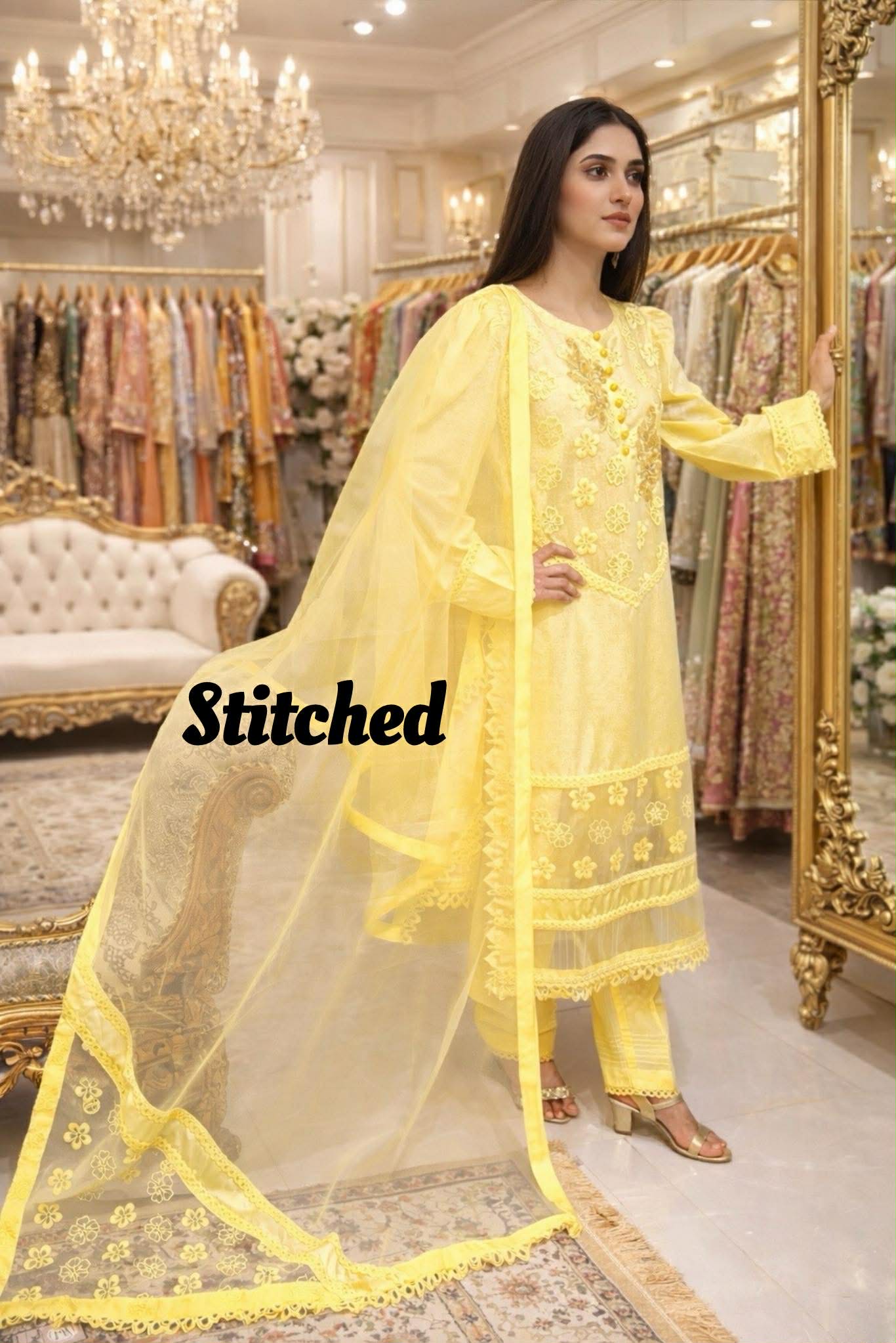 LEMON STITCHED LAWN 3PCS