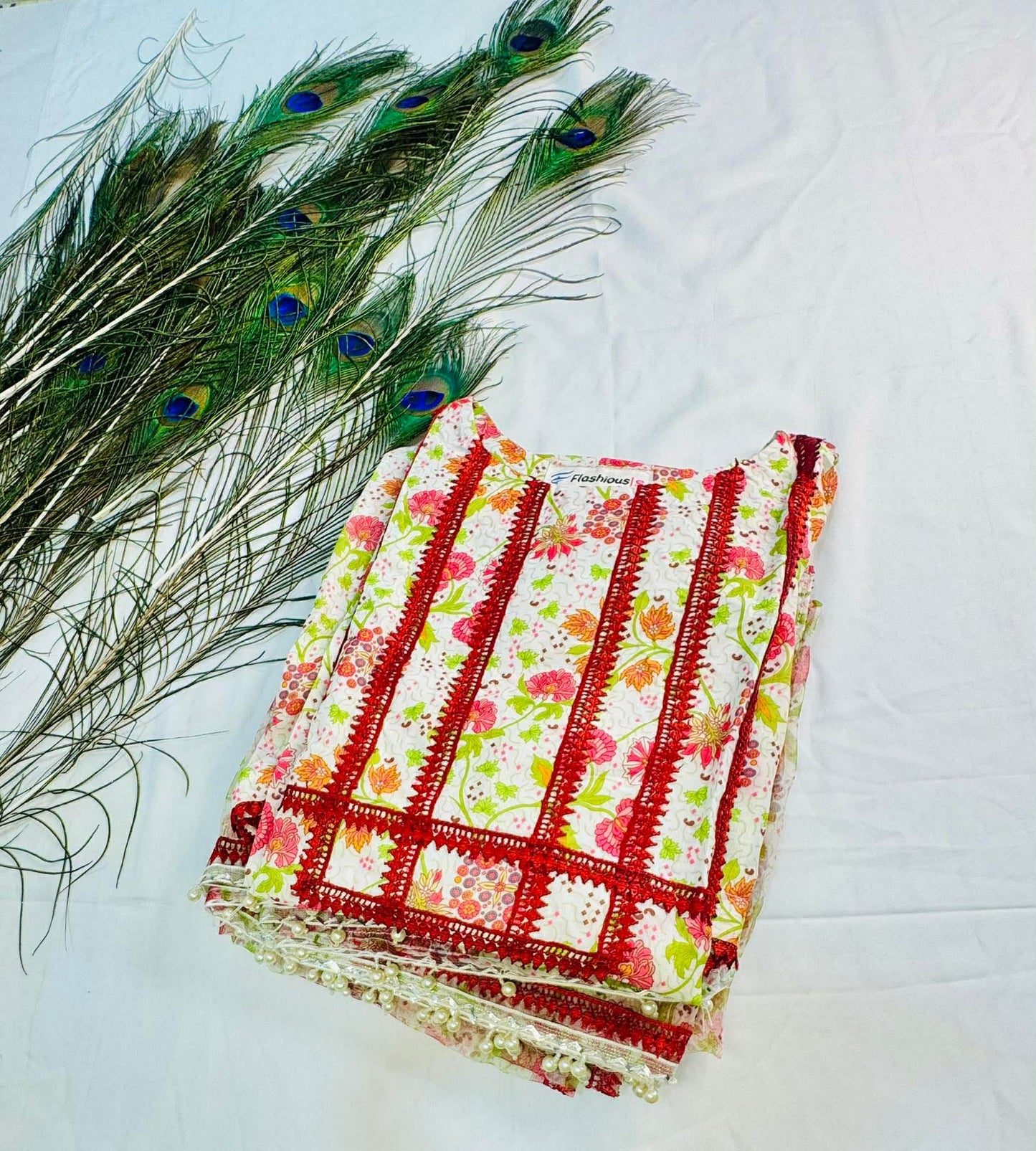 WHITE MAROON STITCHED LAWN 3PCS