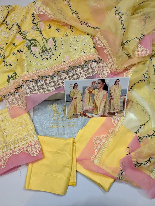 ANEELA LEMON PINK LUXURIOUS LAWN CHIKENKARI