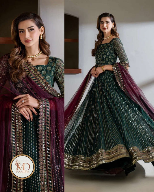 IZNIK NET Green With Purple EMBROIDERED MAXI