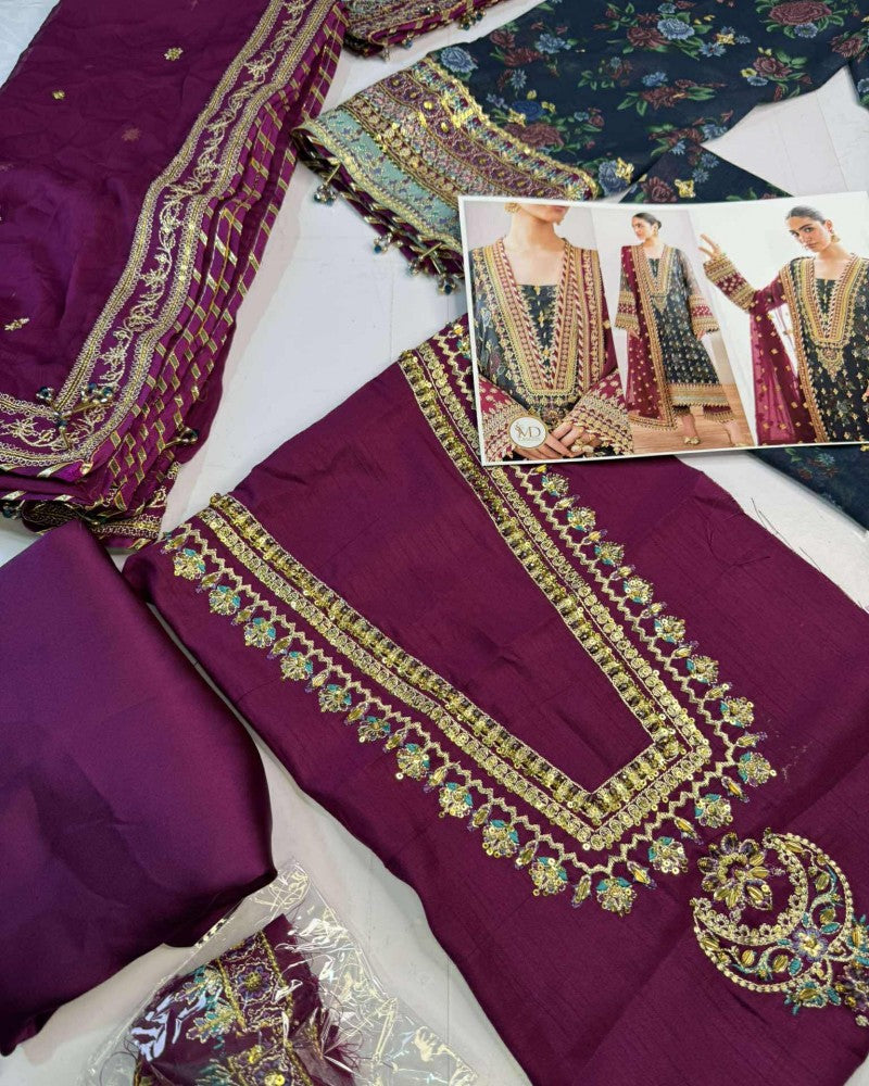 Baroque Zinc Formal Printed Chiffon And Embroidered