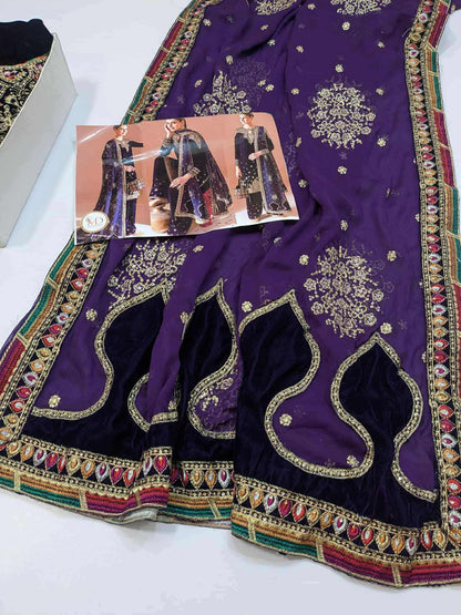 Jazmin Velvet Purple Dress with Multi work