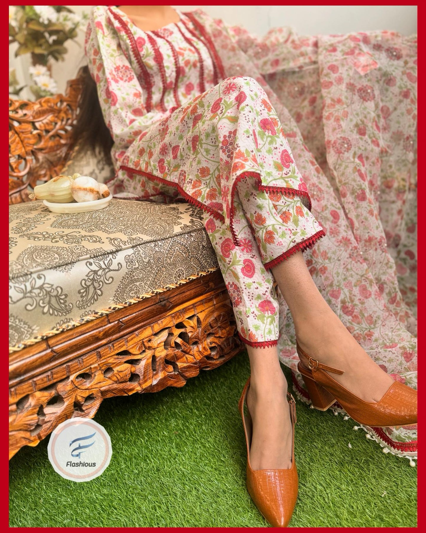 Floral Swiss 3 Piece Stitched Dress