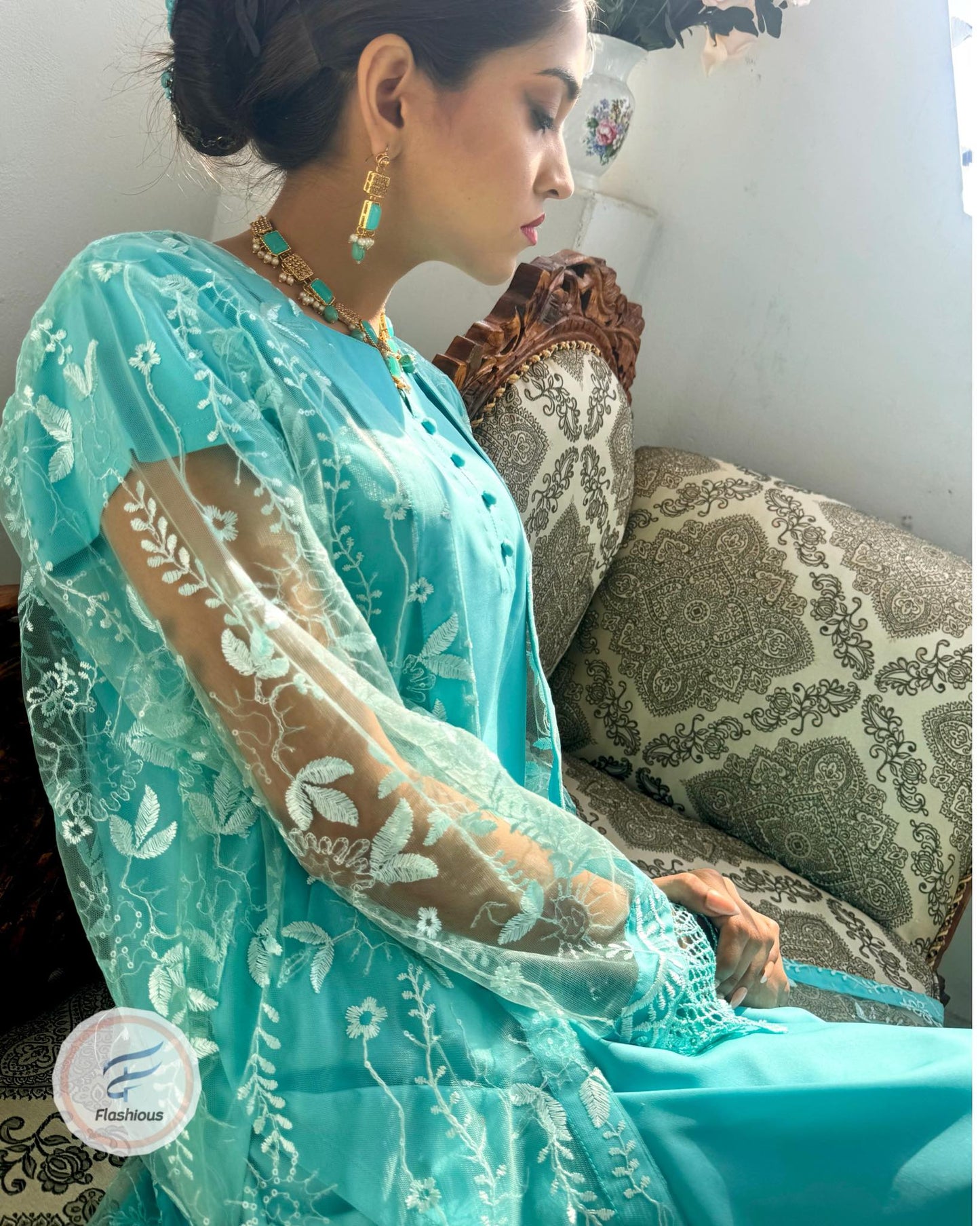 Aqua Gown 3 Piece Ready To Wear